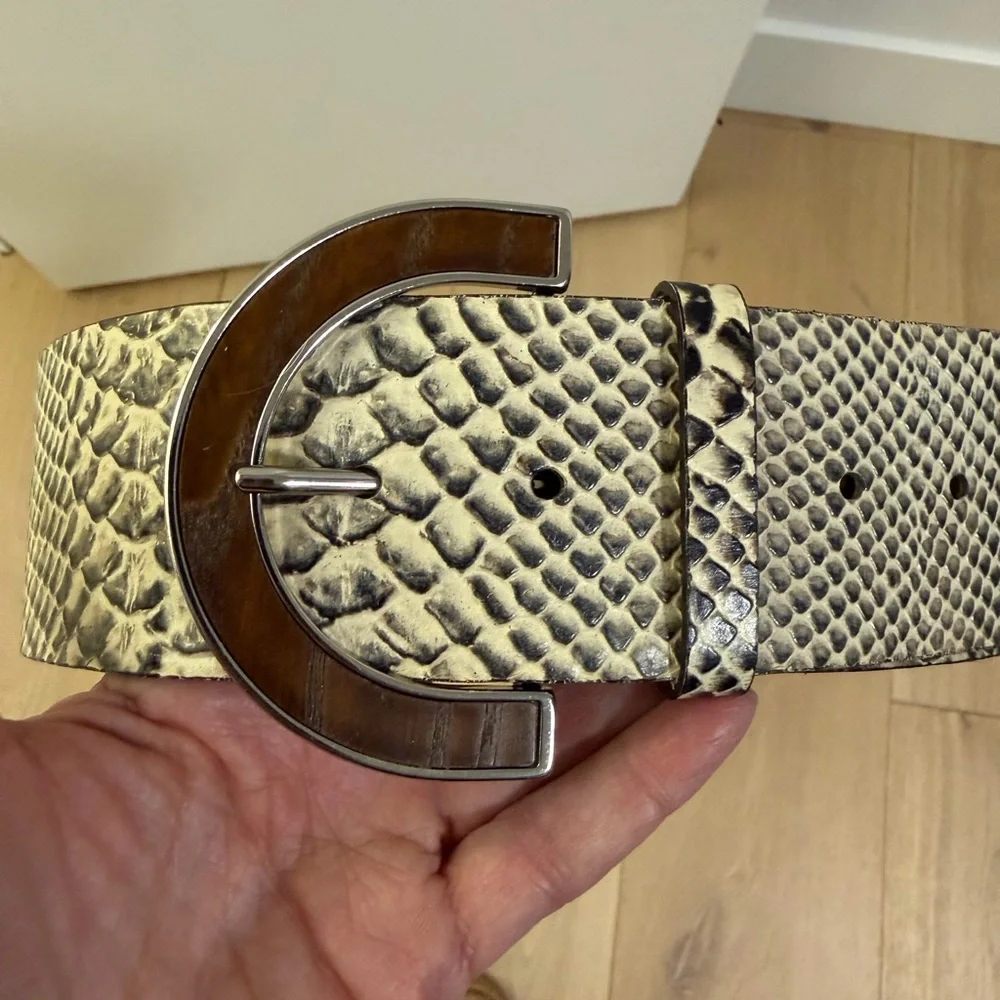 Banana Republic Snakeskin Belt with Brown Wood look and Silver Buckle